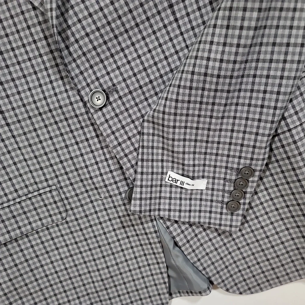 Bar III Slim Fit Suit Mens 38R 38 2 Piece Pants 28x30 Grey Check $395‎ NEW